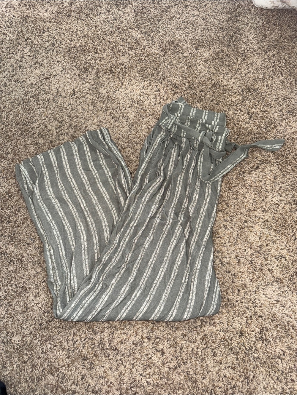 Jolt Olive Green Striped Straight Leg Pants